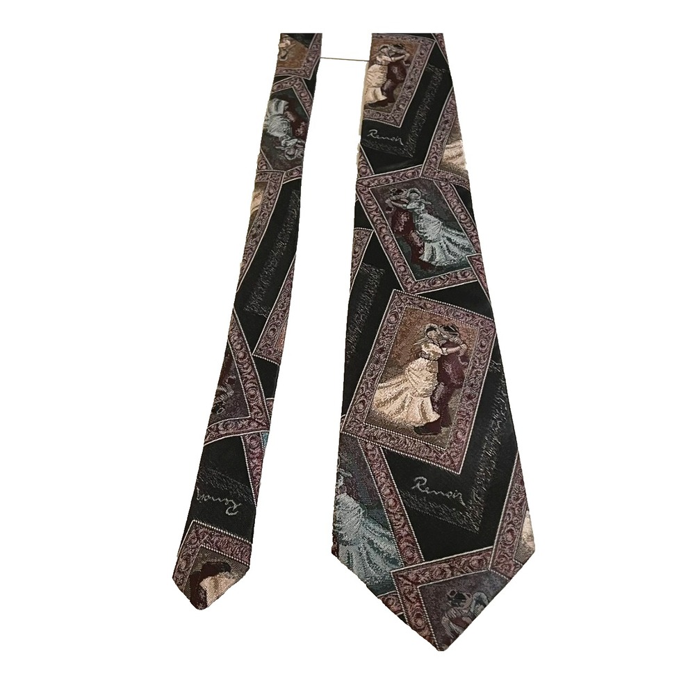 Envoy Retro Men's Necktie Jacquard Renoir‎ Renaissance Paintings Vtg USA Art